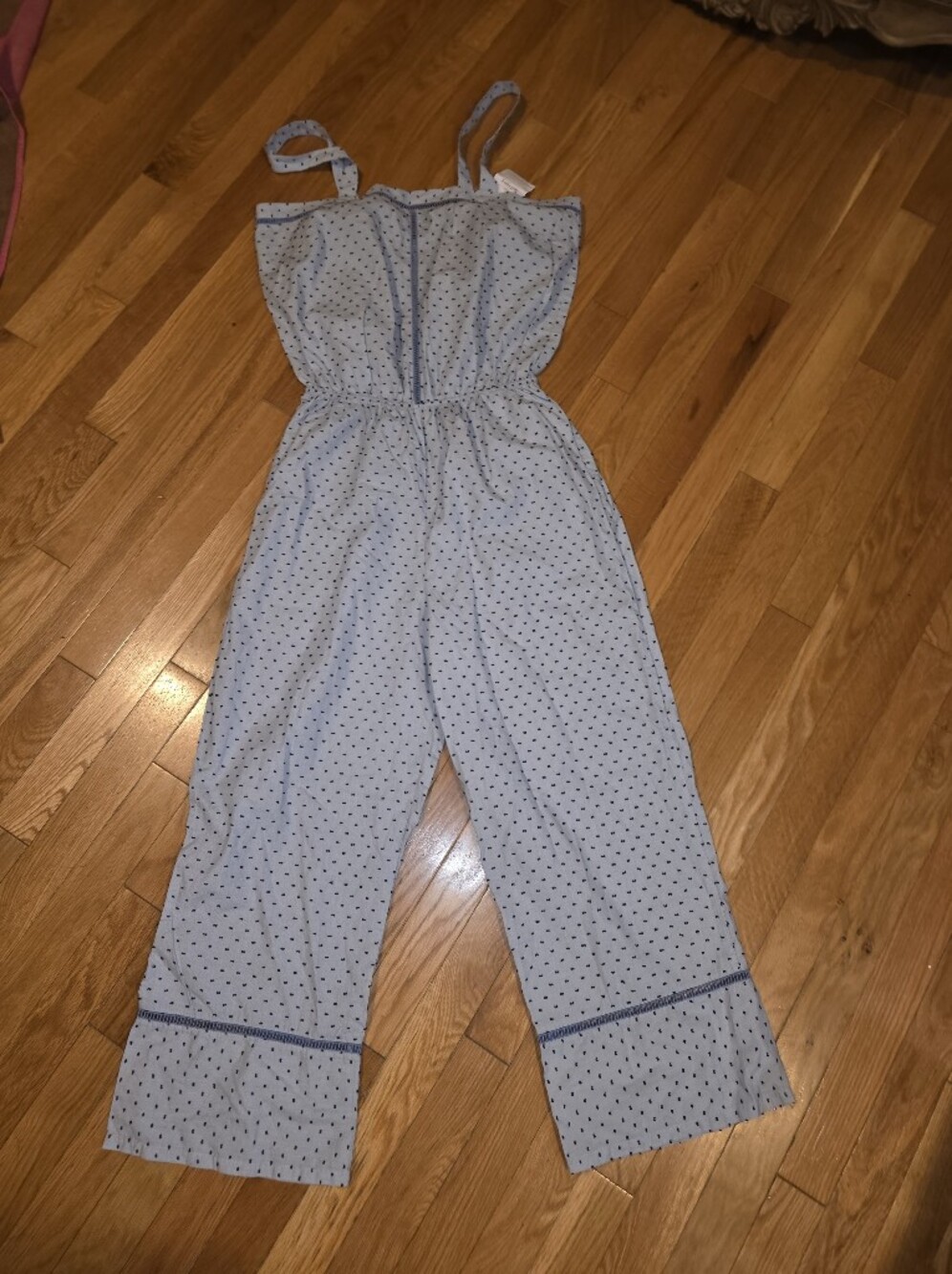 NEW Victoria's Secret Light Blue Polka Dot Cotton Lounge Jumpsuit Pajamas Medium - Picture 10 of 11